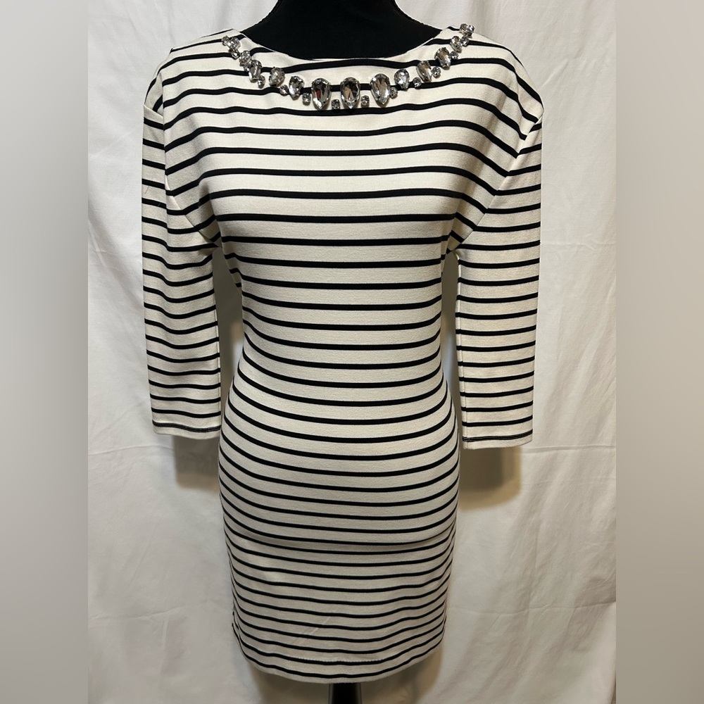 Juicy Couture Stripe Black & White‎ Y2K Bling Dress Full Back Zipper XS